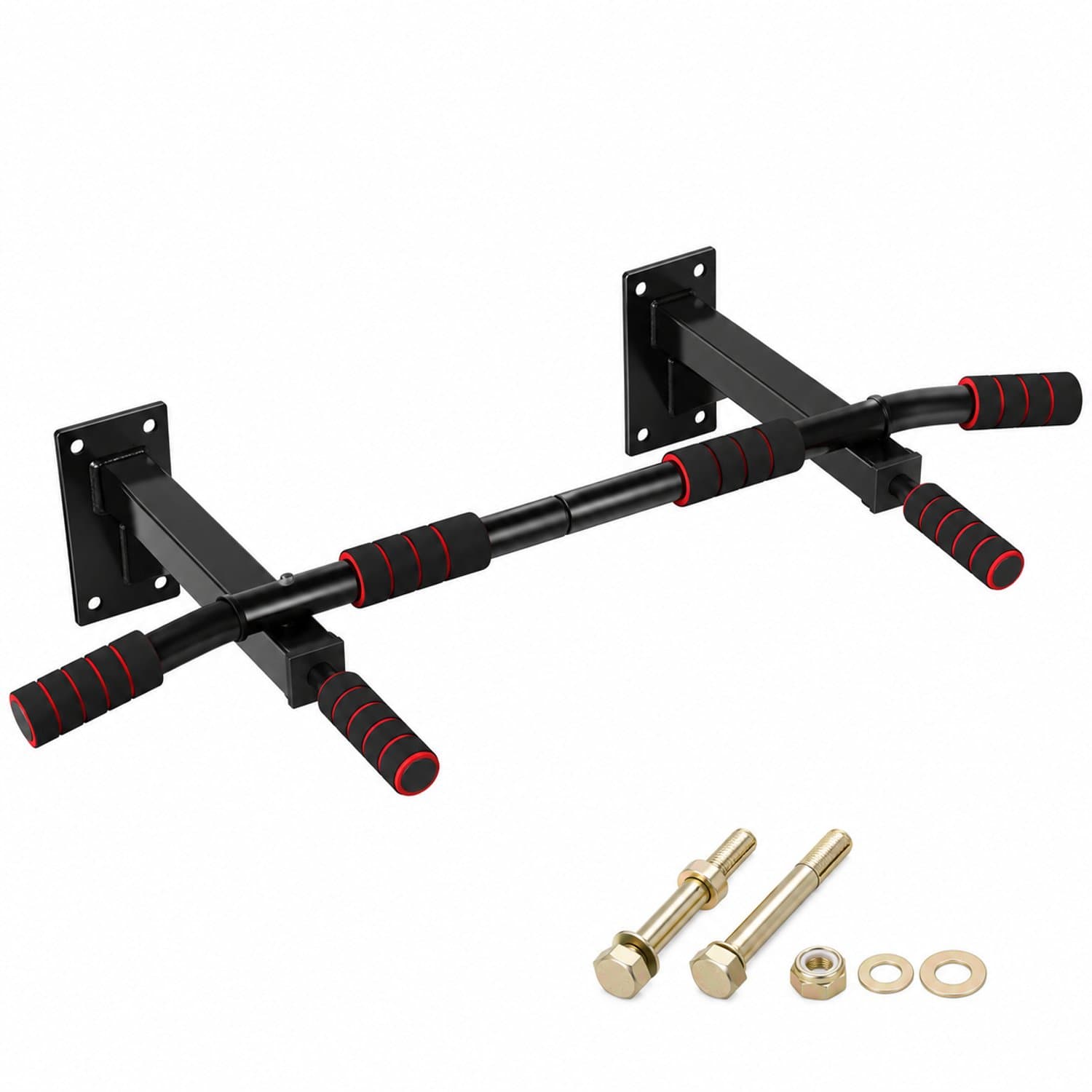 TTD® Premium Pull Up Bar - Pull Up Station - Optrekstang Wandmontage - Dip Station - Dip Bars - Thuis Sporten - Thuis Fitness - Premium materialen - Extra stevige montage onderdelen - Home workout - Zwart/Rood