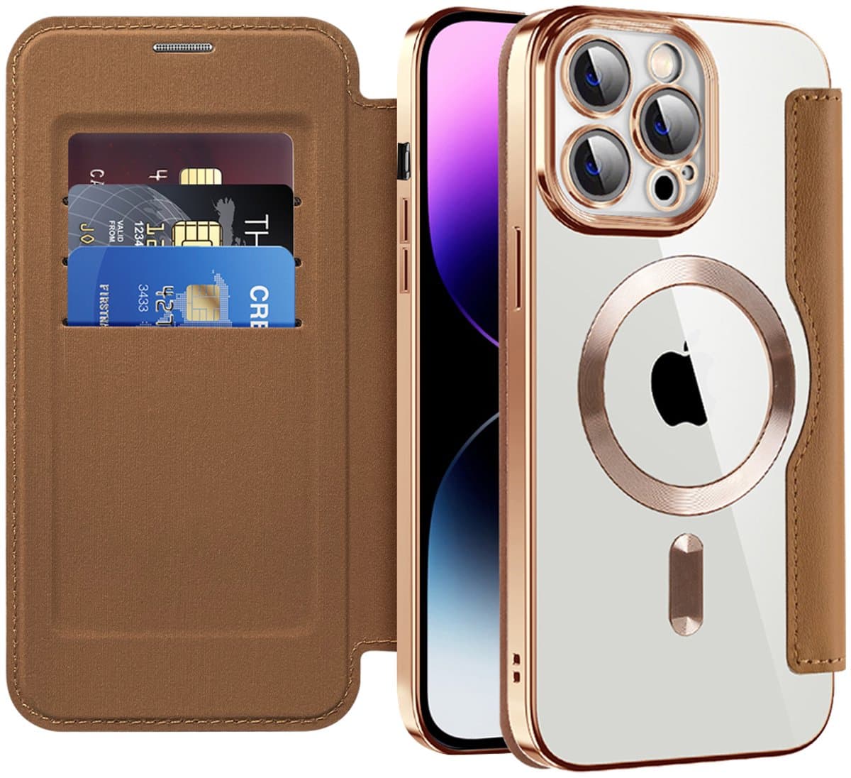 Hoesje geschikt voor Apple iPhone 14 Pro Max - Techsuit SmartMag Book Wallet Case - Geschikt voor MagSafe - Bruin