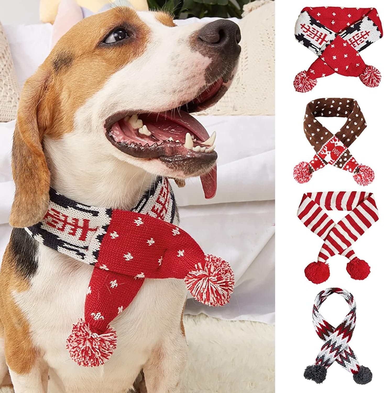 Dog Christmas Scarf Pet Puppy Christmas Knitted Costume Winter Warm Bandanas Neckerchief Cat Neck Warmer Clothes for - ShopVlot