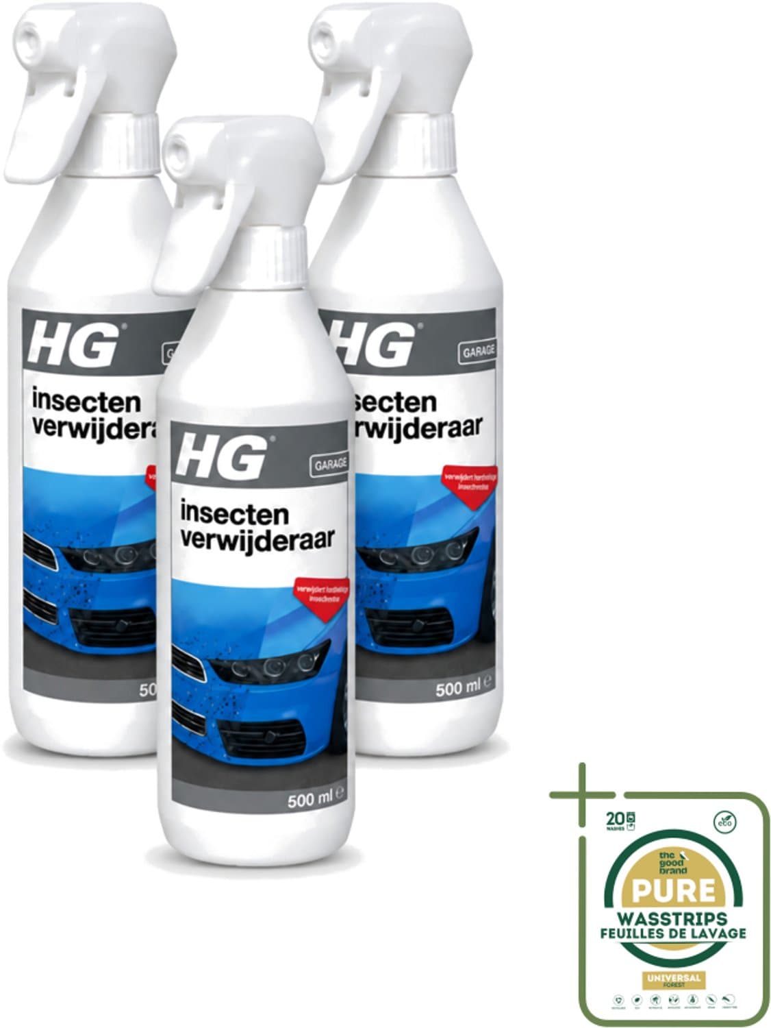 3 x HG - Insectenverwijderaar - Verwijdert Hardnekkige Insectresten - 500 ml - Wasstrips - Insectenverwijderaar Auto - Insectenverwijderaar Motoren - Insectenverwijderaar Helmen - Insectenverwijderaar Scooters - Insectenverwijderaar Bromfiets