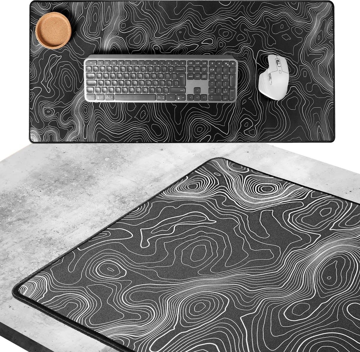 What's Goods - XXL Grote Muismat - 90x40 cm - Topografisch - 4 mm - Zwart