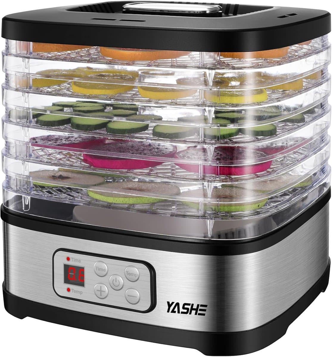 YASHE voedseldroger 5 lagen - temperatuur 35-70 graden - voor fruit, groente, kruiden en snacks