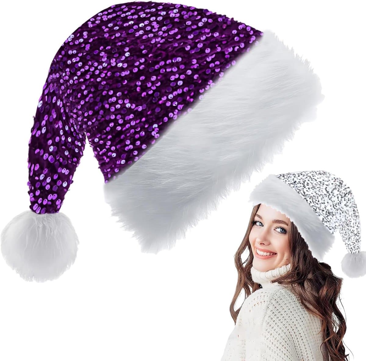 kerstmutsen voor volwassenen, kinderen, glanzende pailletten kerstmuts pluche kerstmanhoed, unisex fluwelen vader kerstmuts kostuum, kerstfeest hoed pet voor kerstvakantie nieuwjaar