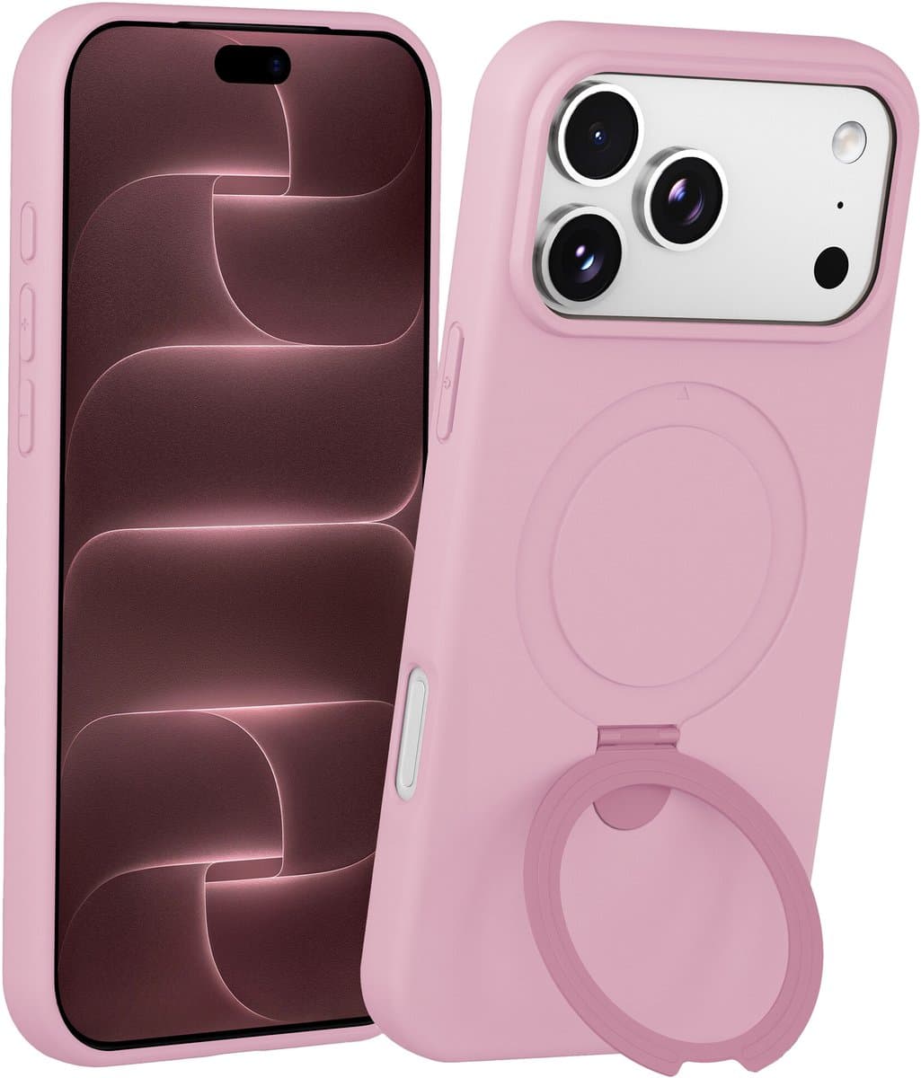 Ntech Hoesje – Geschikt voor iPhone 18 Pro Max Zacht Siliconen Hoesje Licht Roze – MagSafe Geschikt – Liquid Backcover met Ring