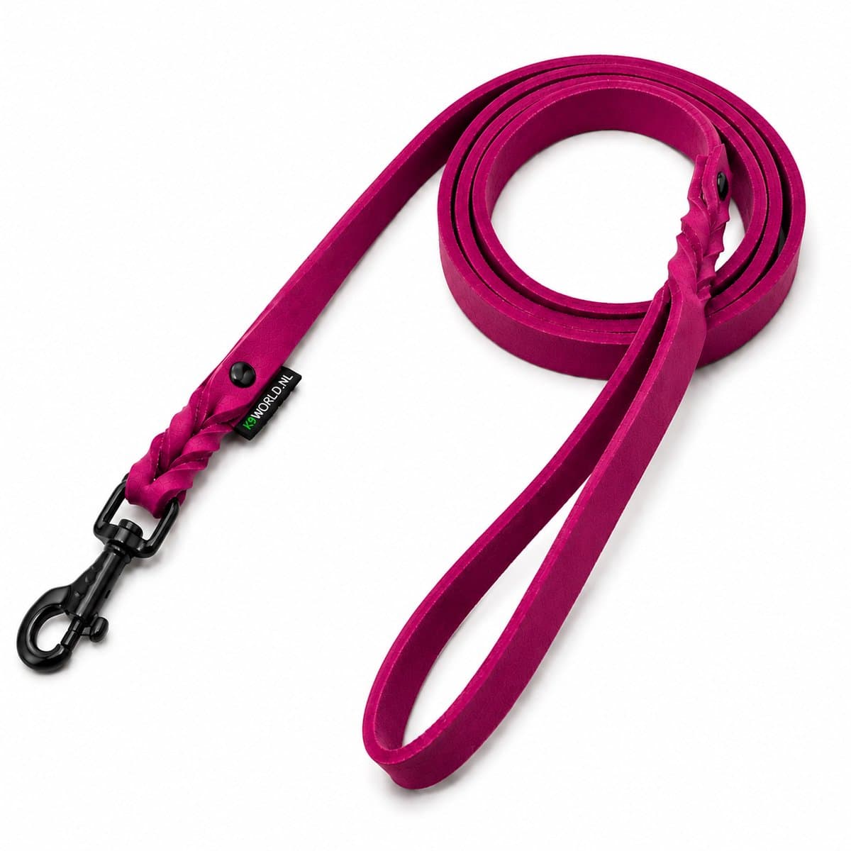 K9World by van der Veeke – Leren Hondenriem met Handvat – 1,8 Meter – 18 mm – Roze – Zwarte Musketonhaak – Handgemaakt