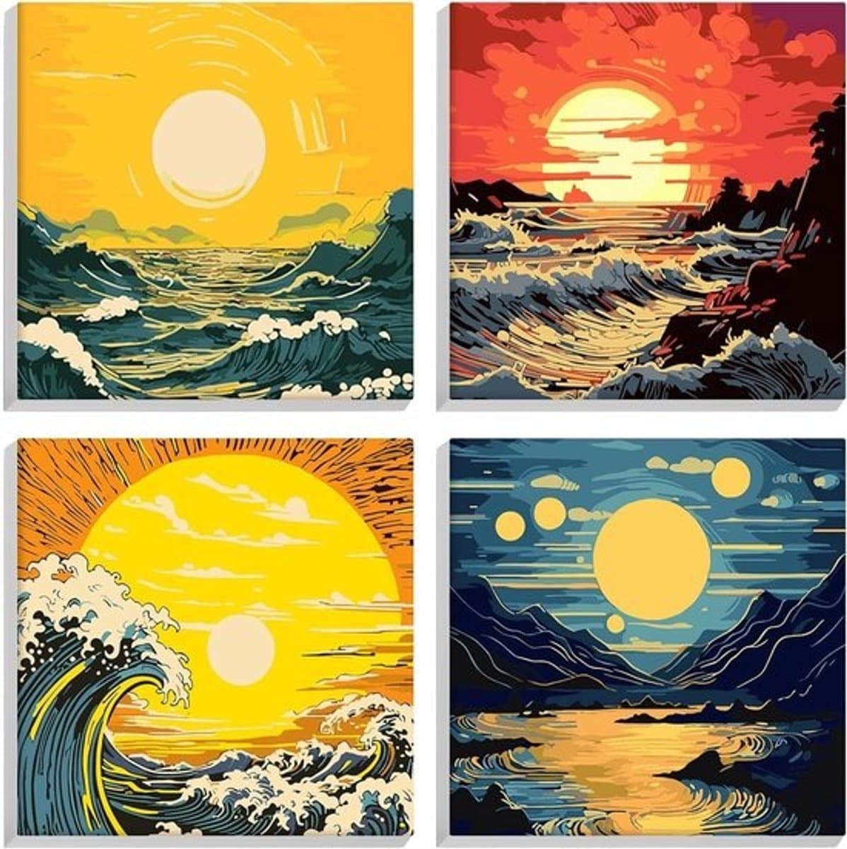 4 Pack Schilderen op Nummer voor Volwassenen en Kinderen met Lijst, Acrylverf op Canvas, Creatieve DIY Schilderkits voor Beginners