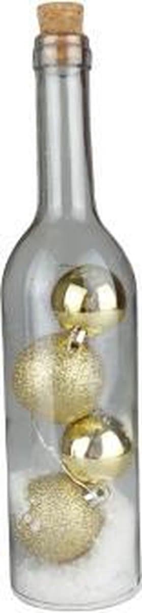 Decoratie Fles met kerstballen - Goud - Glas - Ø 7 x 30 cm - Rond
