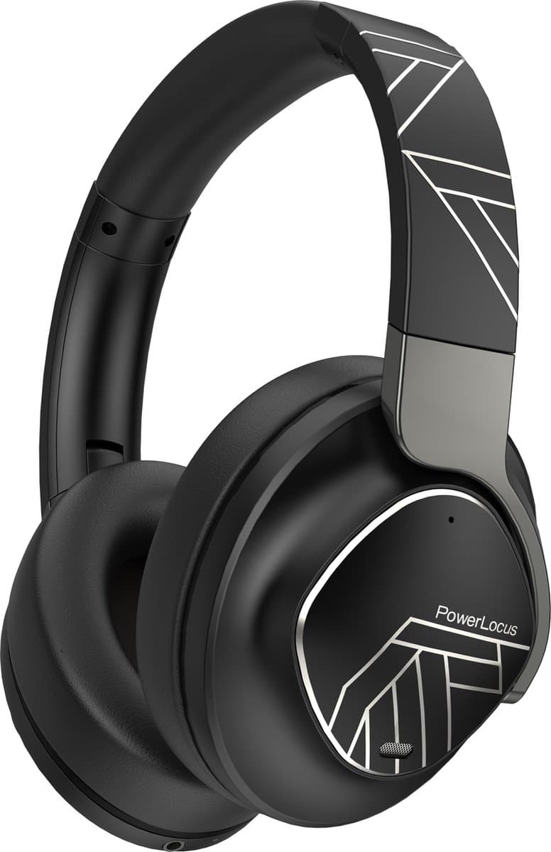 PowerLocus MoonFly Koptelefoon Over-Ear met Passief Noise Cancelling, Draadloze Hoofdtelefoon, Voice Assistant Activation - Zwart/Grijs