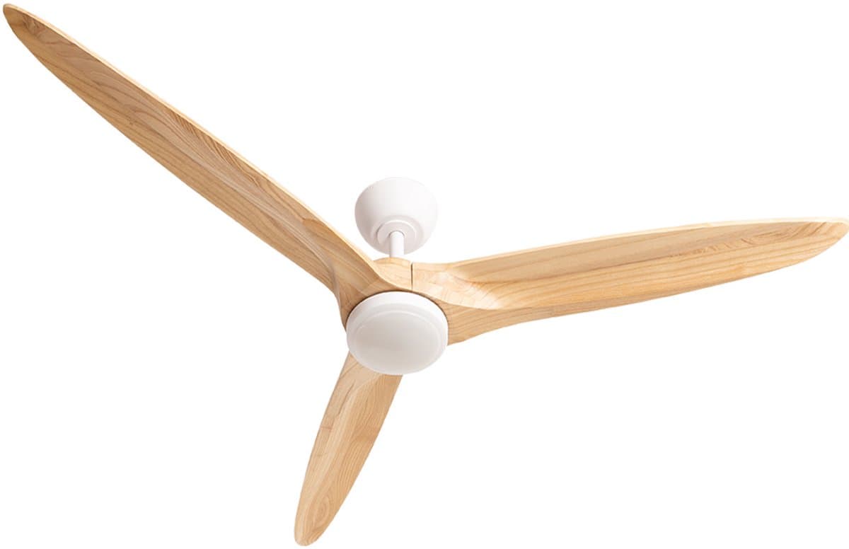 CREATE - Plafondventilator 40W stil Ø152 cm 100% hout - Wit / Licht hout - Met licht - WIND CENTURY