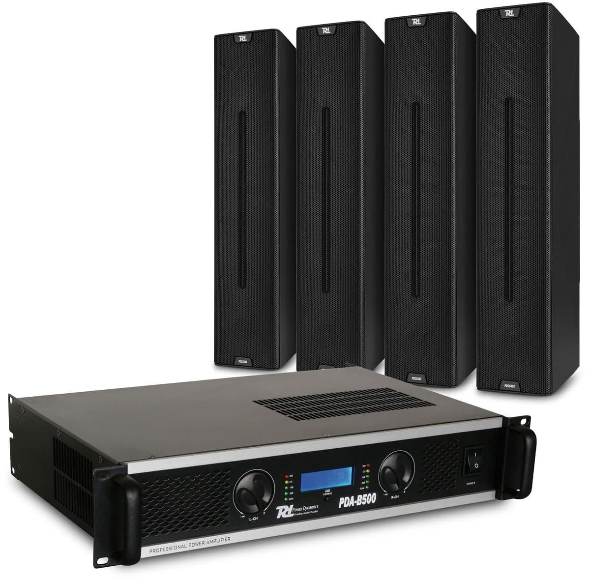 Power Dynamics PDCS403 passieve speakerset voor gebedshuis, sportzaal of bedrijfshal - 500W - Zwart