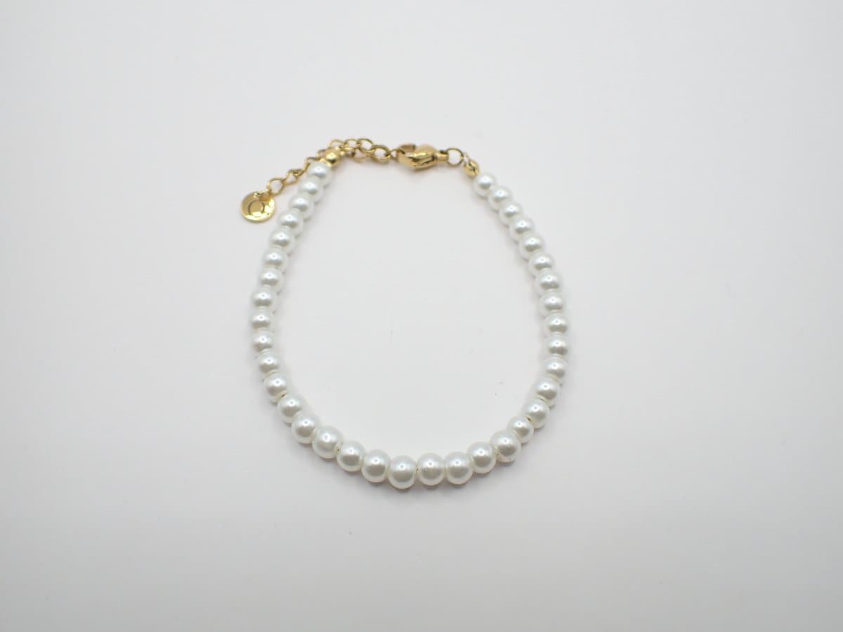Colure® armband glasparels 6mm white goud