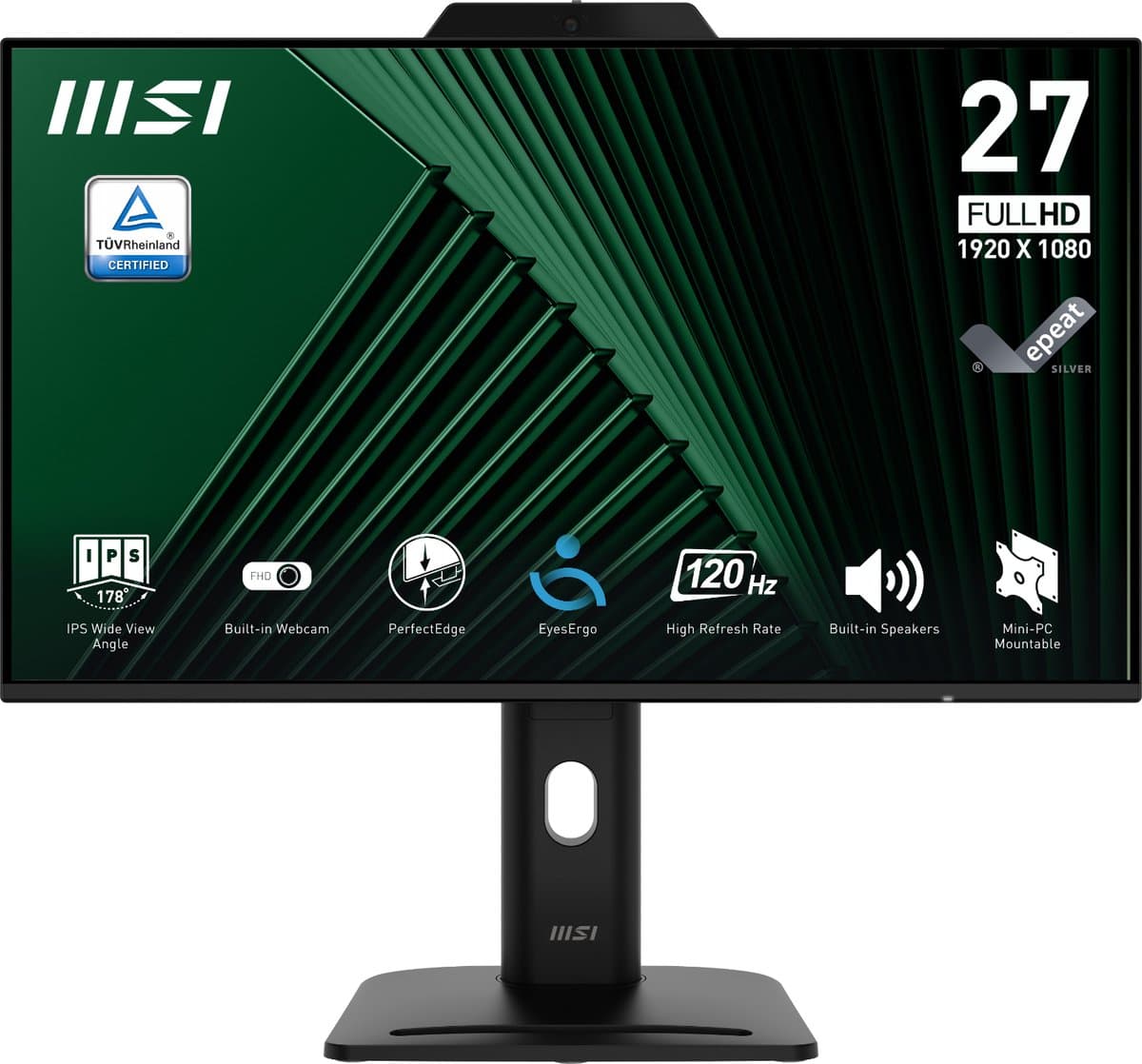 MSI PRO MP272PMG - Full HD IPS Monitor - 120Hz - 27 inch - Webcam - 4 Way Adjustable - Speakers
