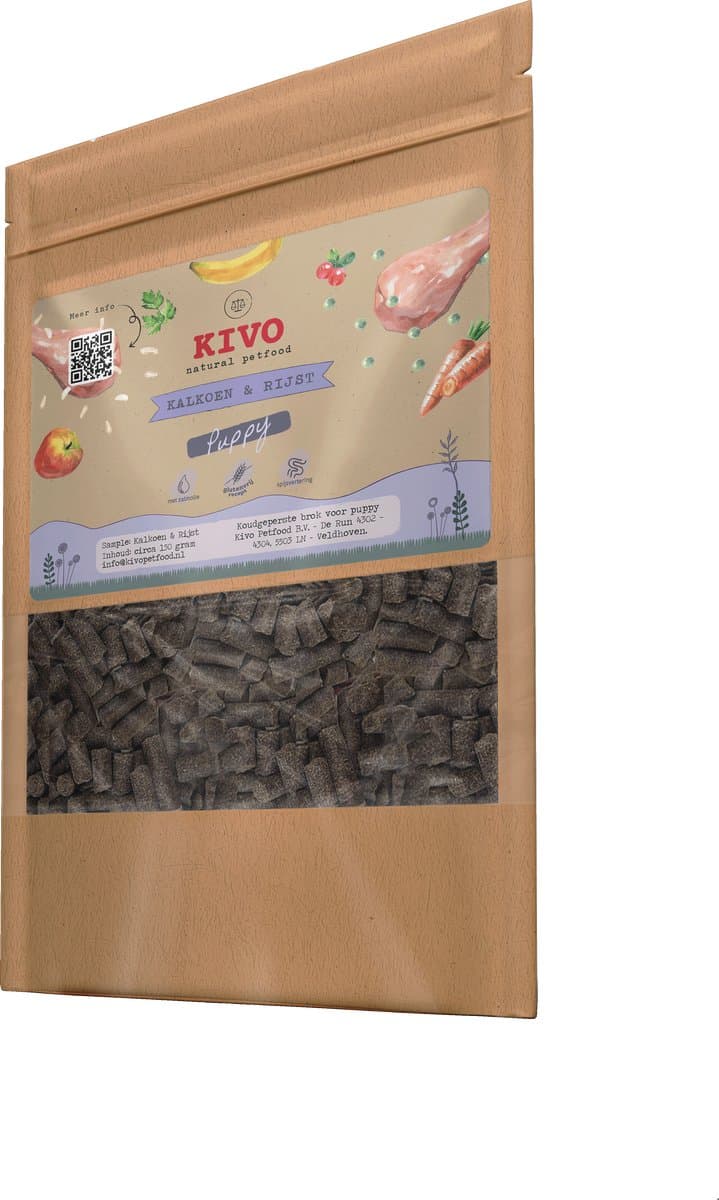 Kivo Petfood PROEFZAKJE Puppybrokken Kalkoen & Rijst Puppy 300 gram - Koudgeperst - Glutenvrij
