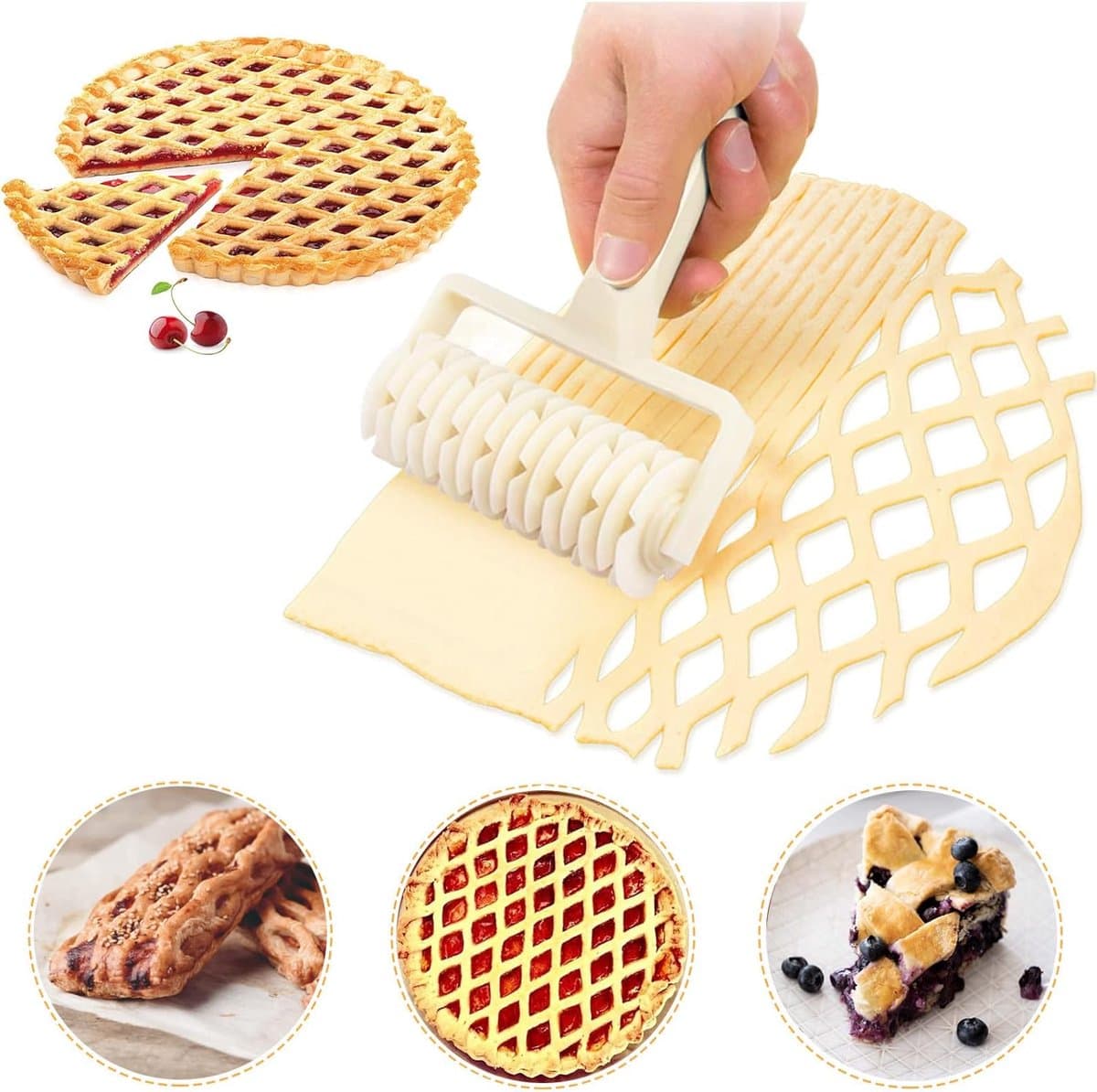 Deegsnijder - Rasterroller - Roostersnijder - Roostersnijder voor deegrollers - Deeg mes raster - roller snijder - deegroller - keukenbenodigdheden - bakgereedschap - voor koekjes, taarten, pizza, brood - wit - 19.5*12 cm