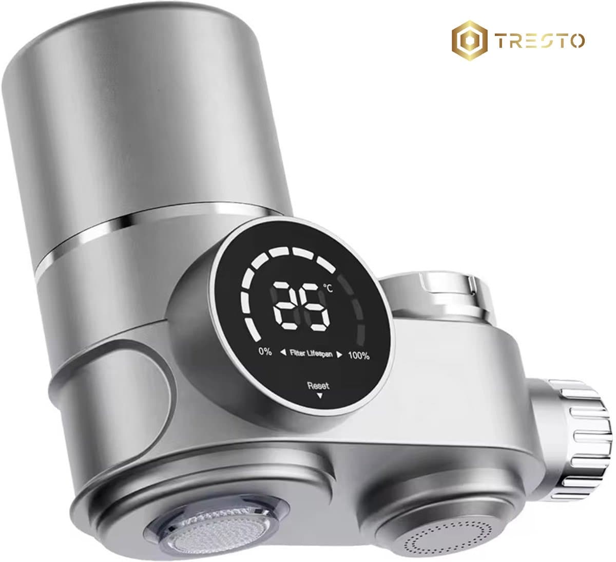 TRESTO - Kraan Waterfilter - Keukenkraan Filter - Waterfilter Waterzuivering - Waterzuiveraar Kraanwater - Met Filter - Grijs/Zilver