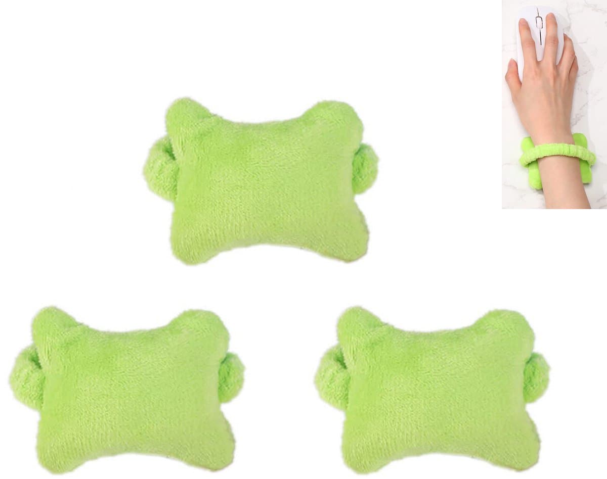 3-stuks Polskussen - Mini polsondersteuningskussen - Pluche muispolskussen - Laptop polsrust - Vrij beweegbaar - Polsondersteuning - Met polsband - Elastische polsband - Geschikt voor kantoor- of thuisgebruik - Lichtgroen