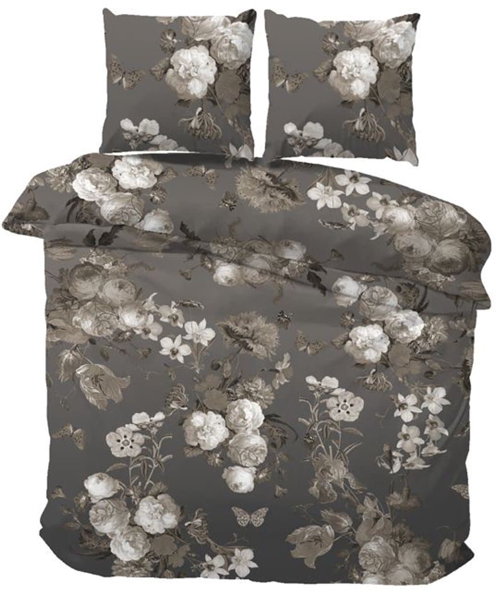 iSleep Flanel Dekbedovertrek Gerrie - Eenpersoons - 140x200/220 cm - Grijs