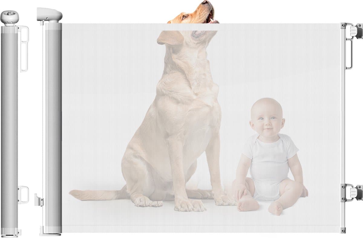 ElevateBE Oprolbaar Traphekje - Hondenhek - Tot 140 cm - Veiligheidshekje - Kinderhekje - Voor Baby's en Honden - Wit
