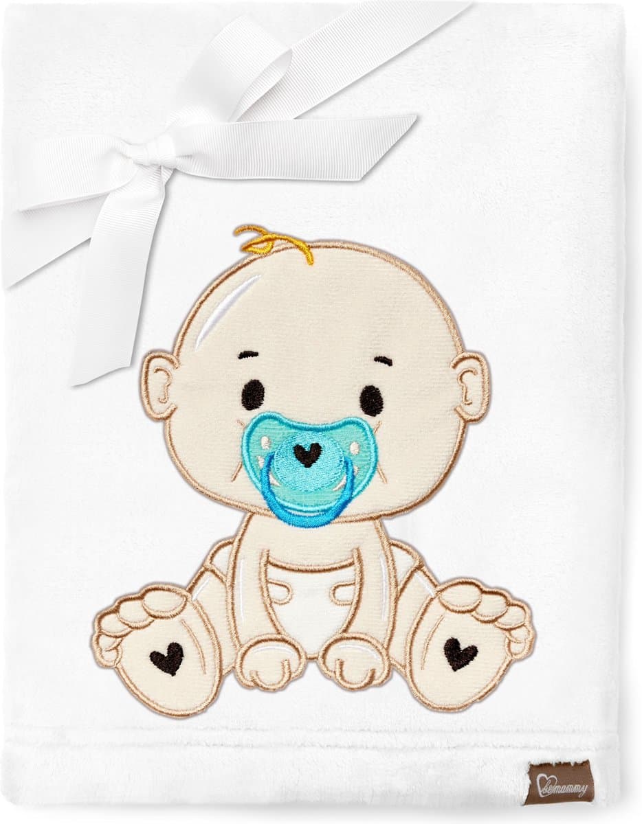 Be Mammy Babydeken - Dekbed - Kinderdeken - Wiegdeken - Dekentje Baby - 76 x 102 cm - Wit - jongen - BE-BE20-168-BBL