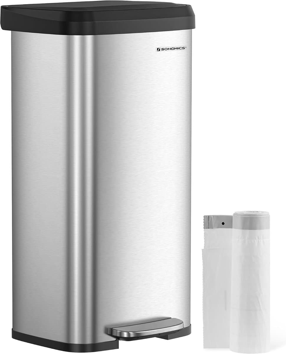 FurnStar - Pedaalemmer - Keuken Vuilnisbak van 68 liter - Pedaalemmer van metaal met deksel - Hoog en groot - Zwart / Zilver
