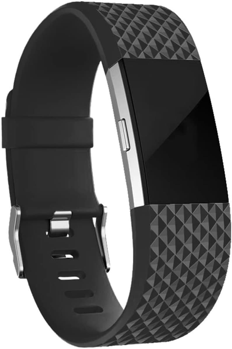 Fitbit Charge 2 diamant silicone band - zwart - Maat S
