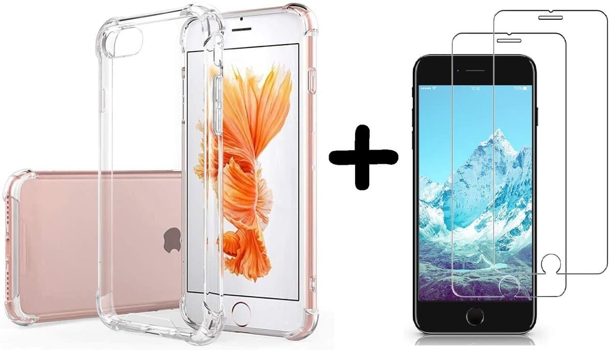 Hoesje Geschikt voor iPhone SE 2020 Hoesje Anti Shock - Hoesje Geschikt voor iPhone 7, 8 Backcover hoesje + 2x Glazen Screenprotector