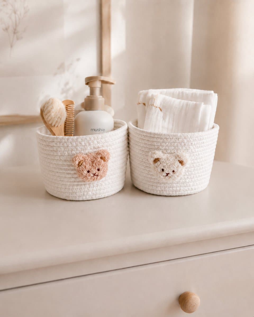 Commodemandjes teddy 2 stuks - setje – teddybeer – commode organizer – opbergmand kinderkamer - babykamer decoratie – kraamcadeau - Baby speelgoed.