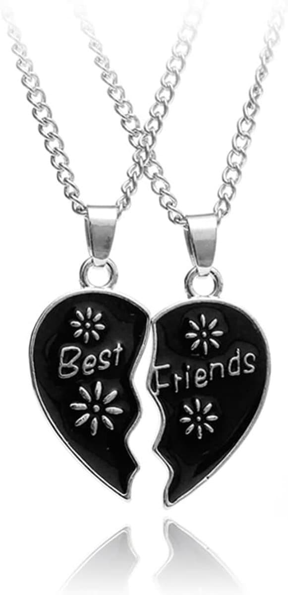2 stuks kettingen BFF halsketting vriendschapsketting voor 2 beste vrienden kettingen voor 2 beste vriend cadeau (sneeuwvlok zwart), Metaal