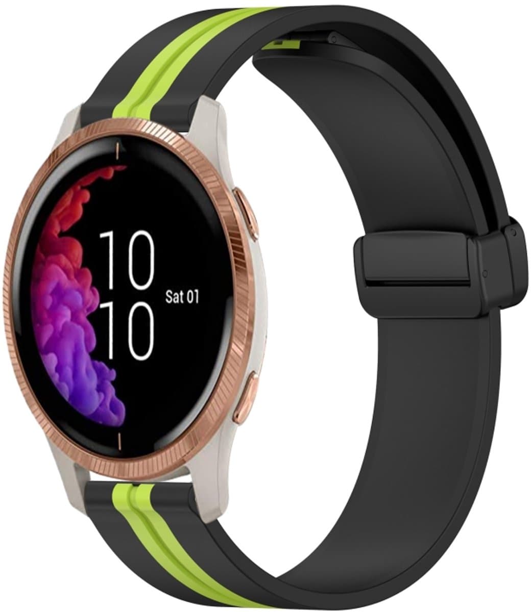 For Garmin Venu 20mm Folding Magnetic Clasp Silicone Watch Band(Black+Lime Green)