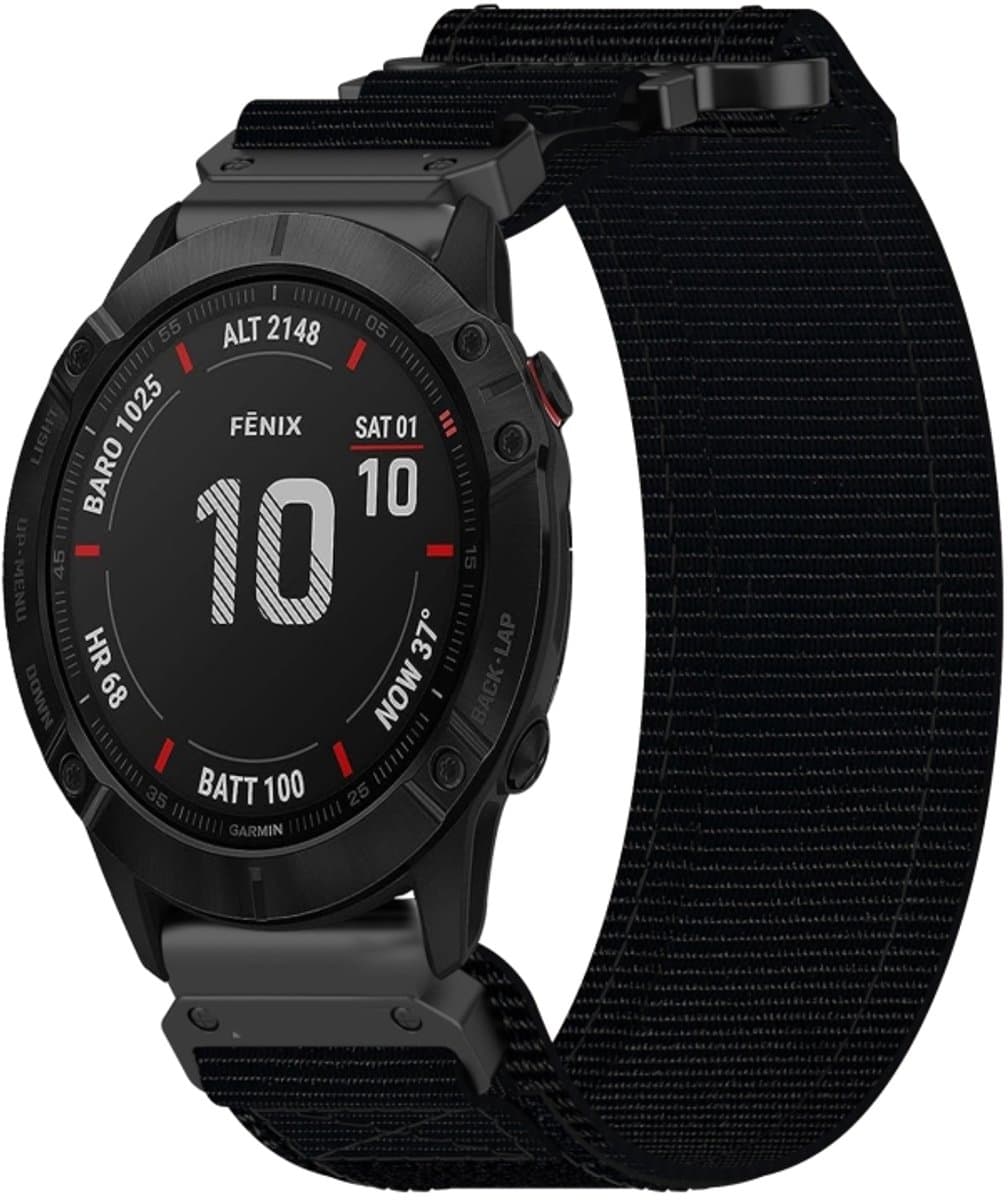 Voor Garmin Fenix 6X Sapphire 26 mm nylon klittenbandsluiting horlogeband (zwart)