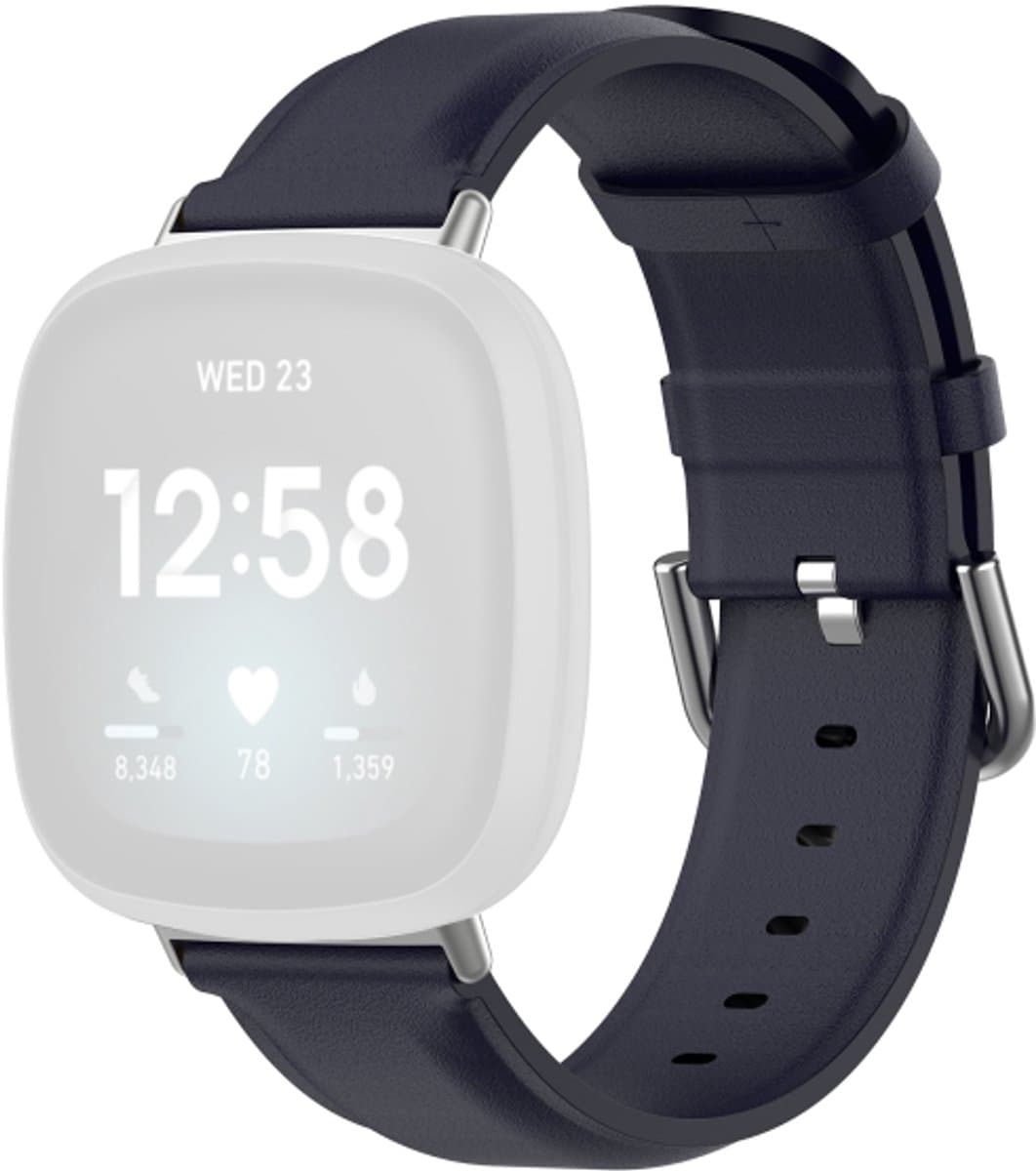 Voor Fitbit Versa 3 / Fitbit Sense ronde staart lederen band, maat: gratis maat (marineblauw)