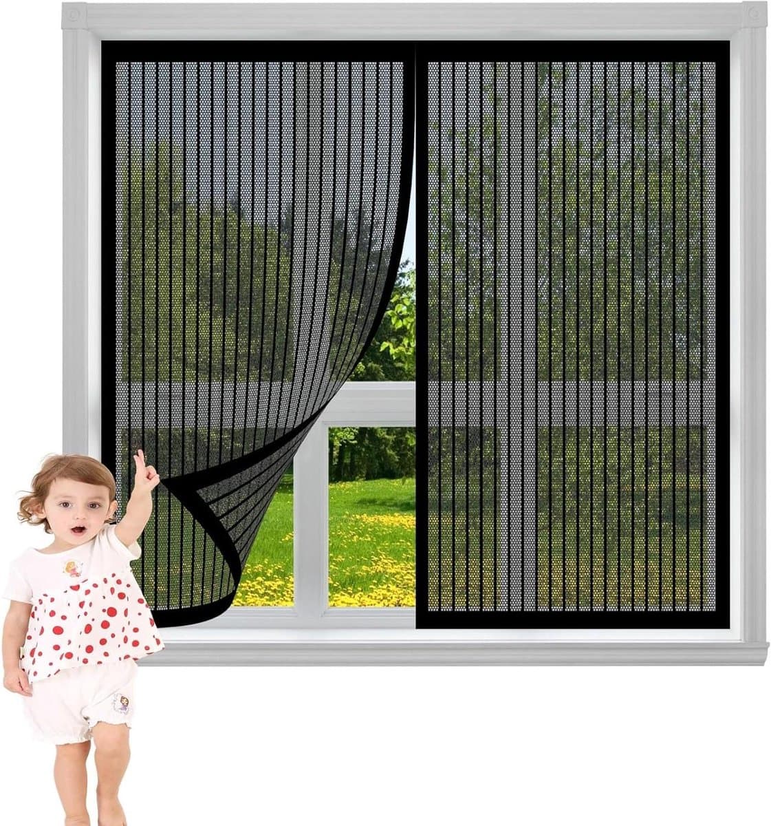 Magnetisch Hor - Insectenwering Raam - Insecten Buiten Houden - Snelle Magnetische Sluiting - 100 x 90 cm - Zwart