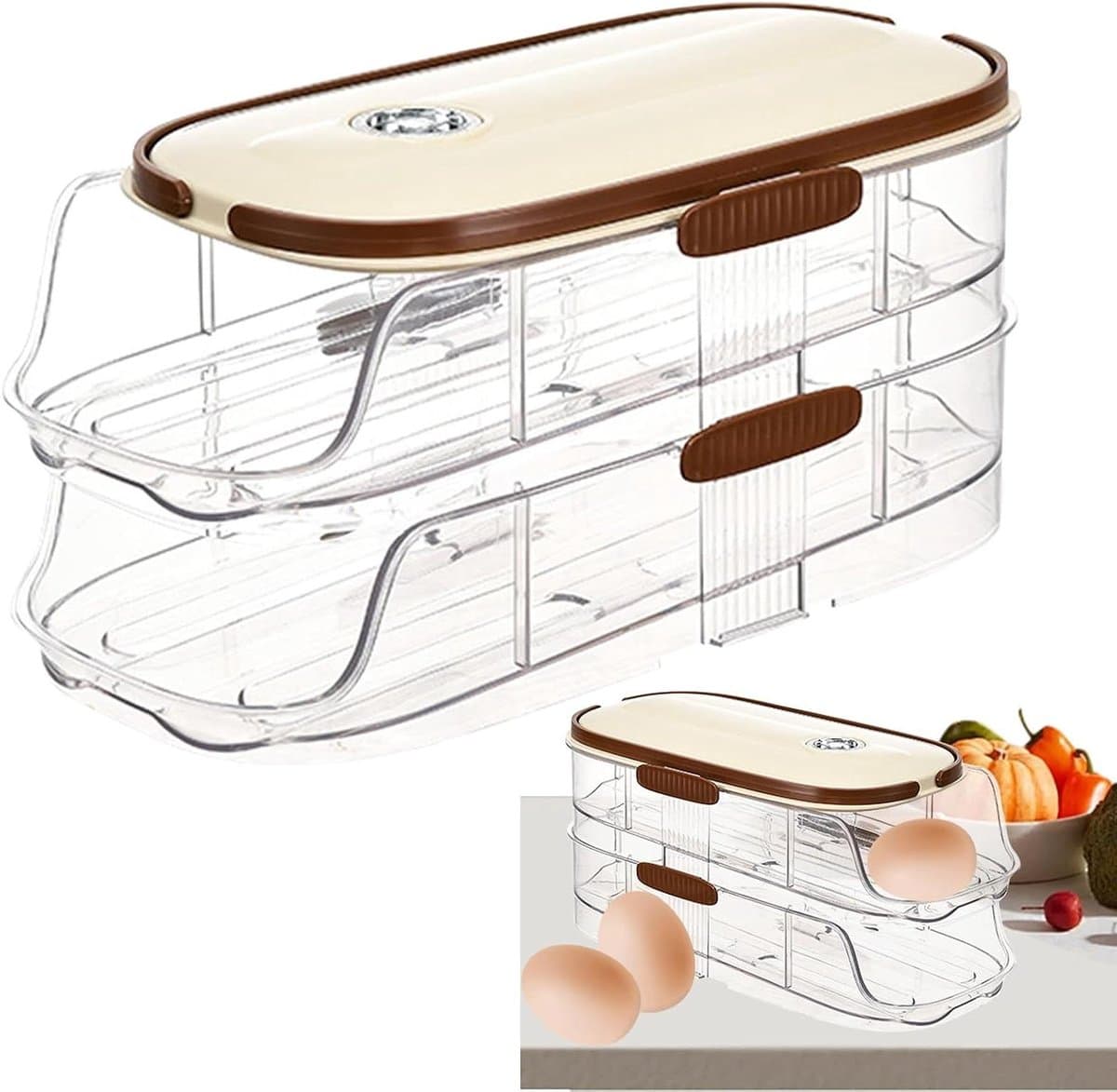Eierrek - Eierdispenser Koelkast - Keuken Organiseren - Zacht Hellend Ontwerp - 10 x 17 x 10 cm - Wit