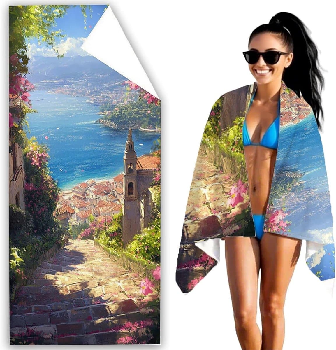 Strandlaken - Microvezel Handdoek - Zomerse Uitjes - Zandvrij Sneldrogend - 100 x 200 cm - Kustlandschap