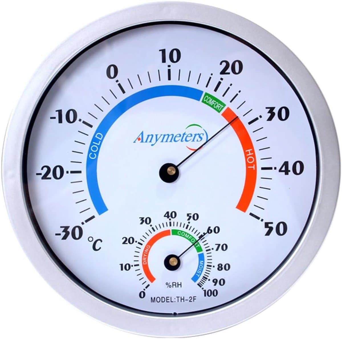 Wandthermometer Hygrometer - Klimaatmeter Weerstation - Binnenklimaat Monitoren - Geen Batterijen Nodig - 20 cm Diameter - Zilverkleurig
