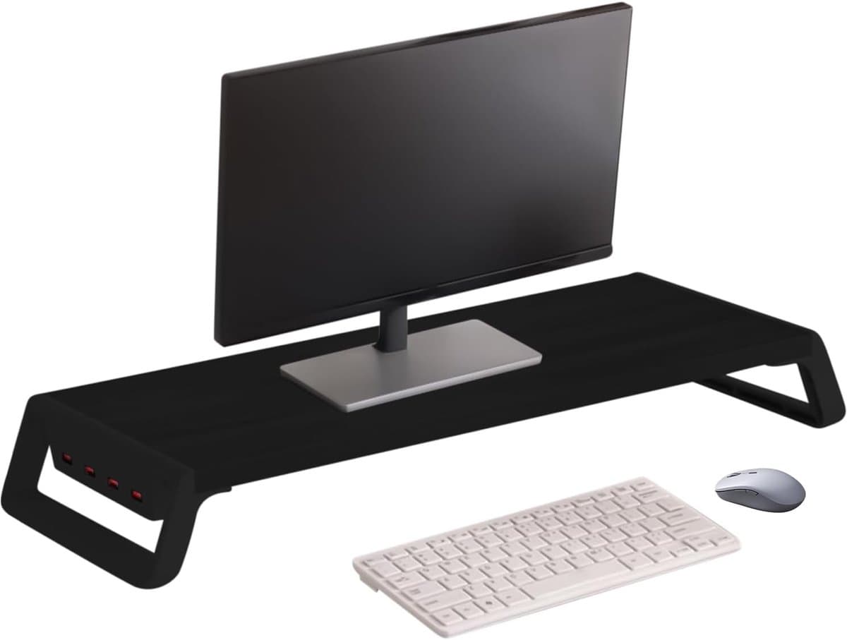 Monitor Stand Riser - Bureau Organizer Plank - Bureau Organiseren - Met 4 USB Poorten