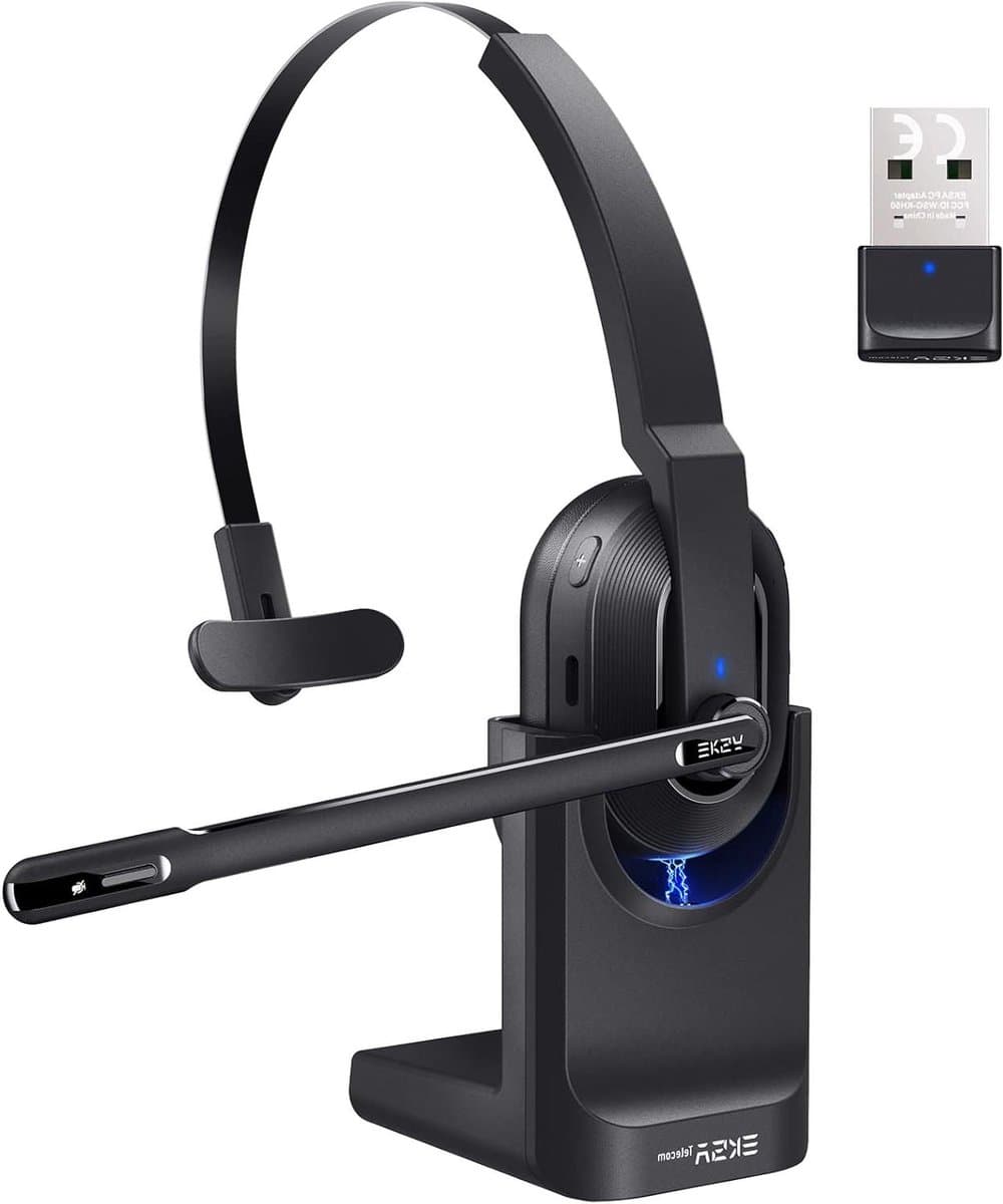 Draadloze PC Headset - Computer Oortjes - Kristalheldere Gesprekken - AI Ruisfilter - 45 Uur Speeltijd - Zwart