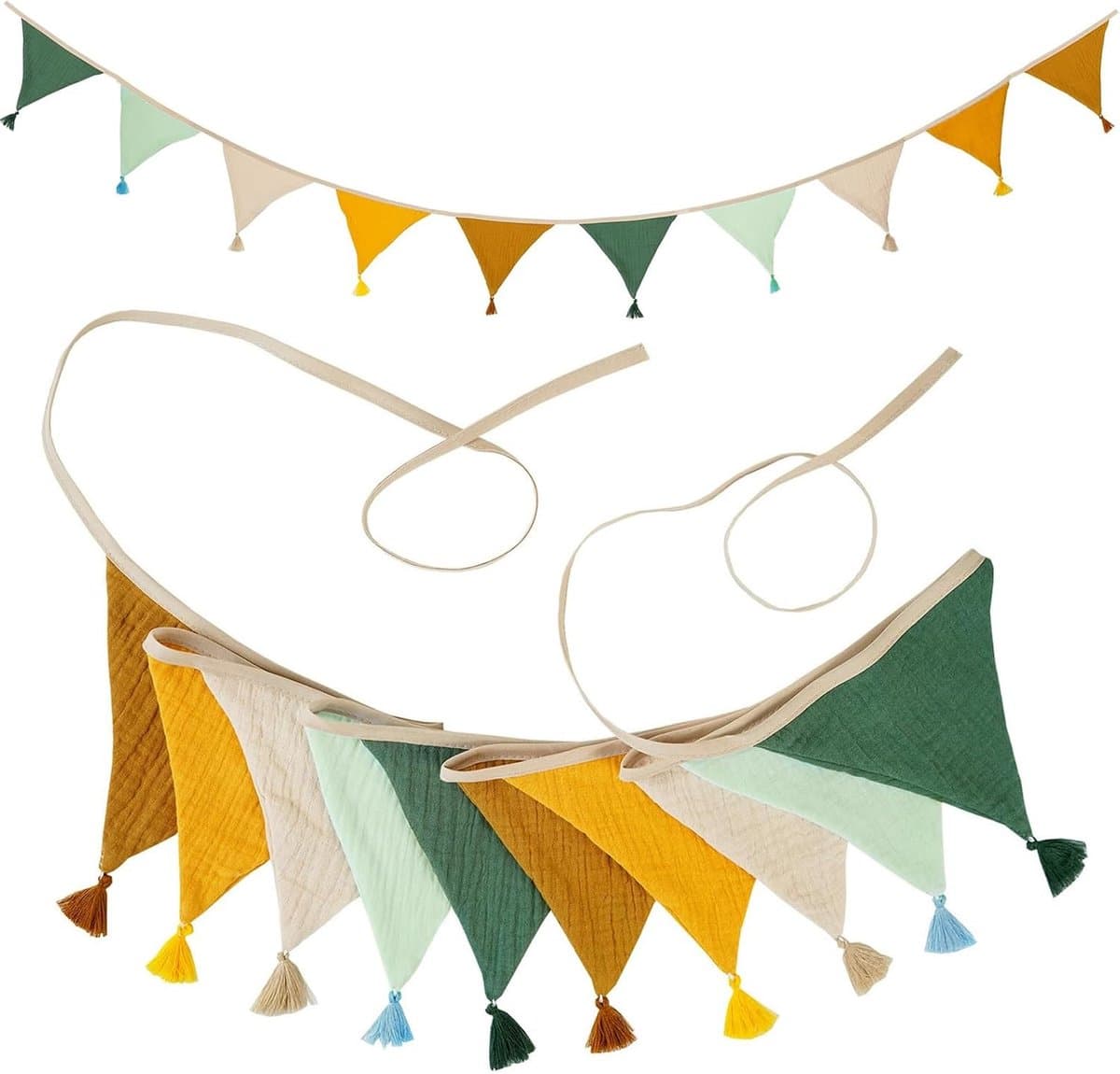 Vlaggetjesslinger voor kinderkamer, 2,7 m, katoenen chiffon, decoratie voor kinderkamer, decoratie om op te hangen, huisbed, jongens en meisjes, babykamer decoratie voor