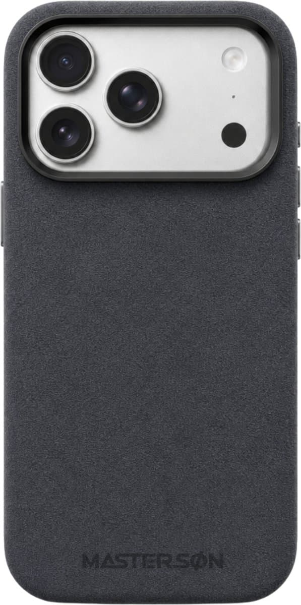 Mastersøn - Telefoonhoes Zwart geschikt voor Apple iPhone 17 Pro Max – Alcantara Case – Magsafe - Moonstone Black - Hoesje