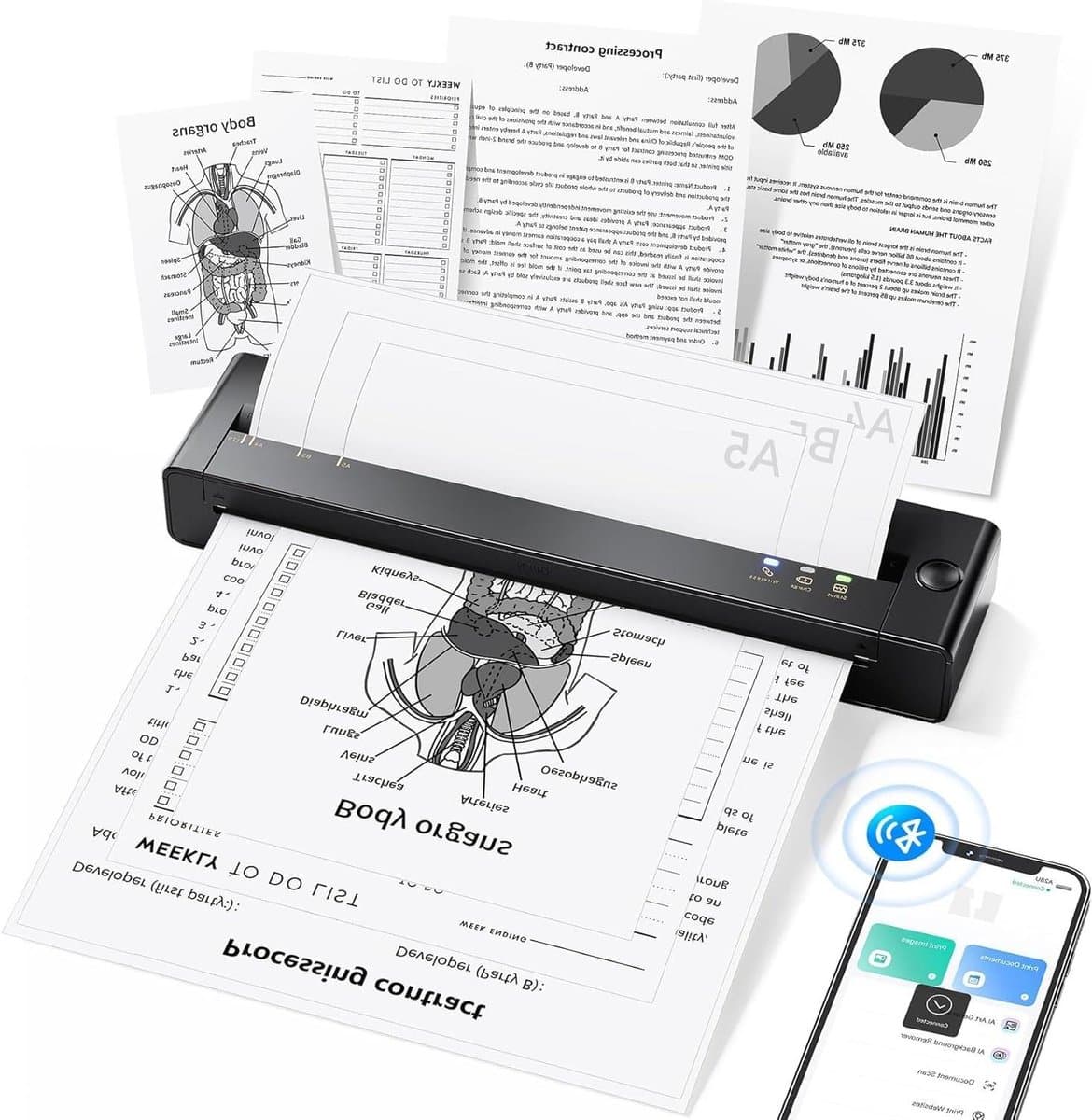 Mobiele Printer - Draagbare Printer - Onderweg Printen - Geen Inkt Nodig - A4 Formaat - Zwart