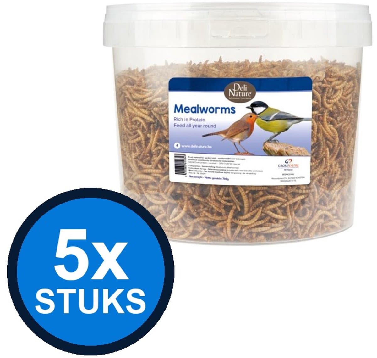5x Deli Nature - Greenline meelwormen pallet 700gr - Vogelvoer - 700 g