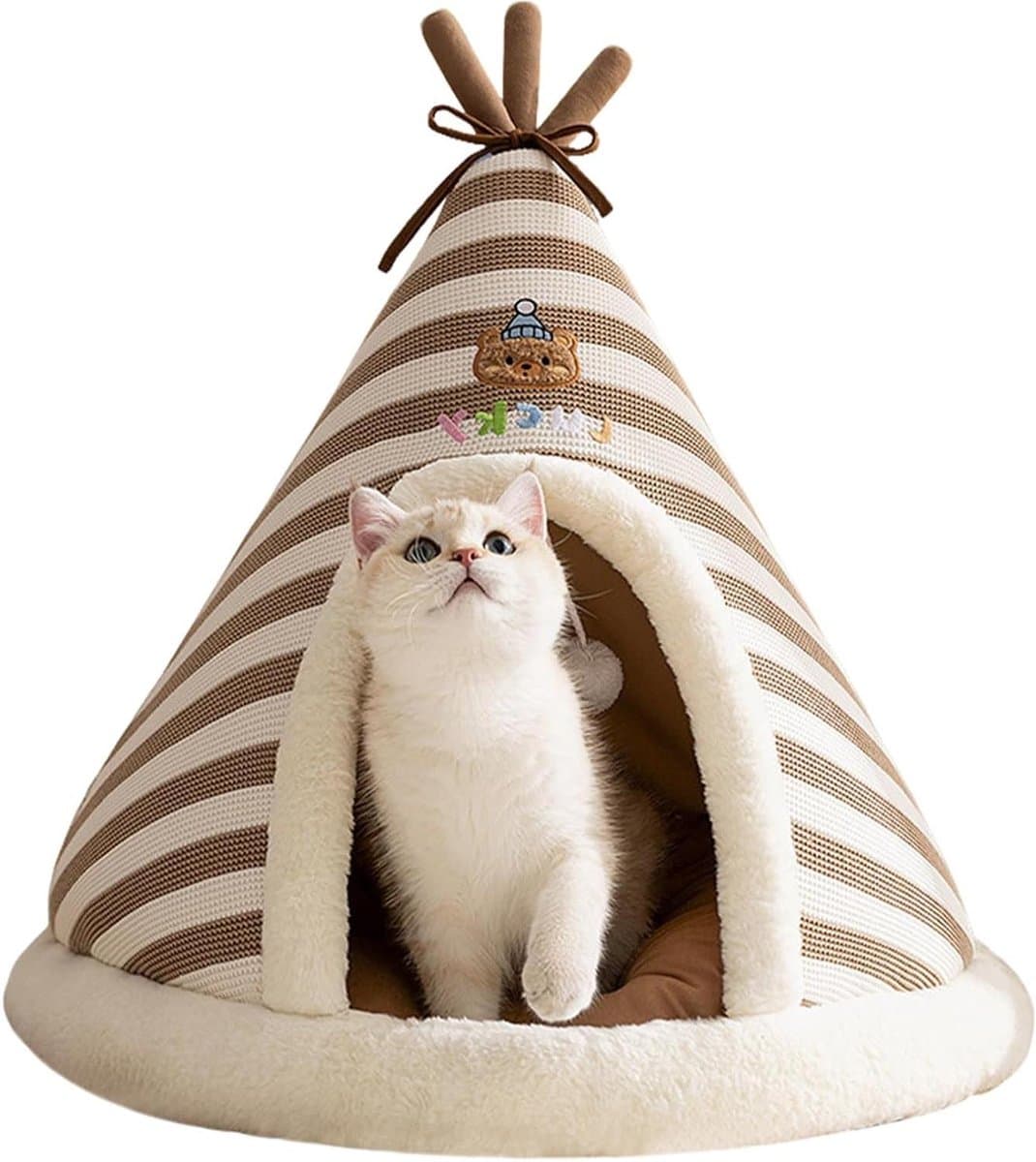 Kattengrot Bed - Huisdier Tunnel - Warm Slapen - Gesloten Ontwerp - 45x45x38 cm - Bruin