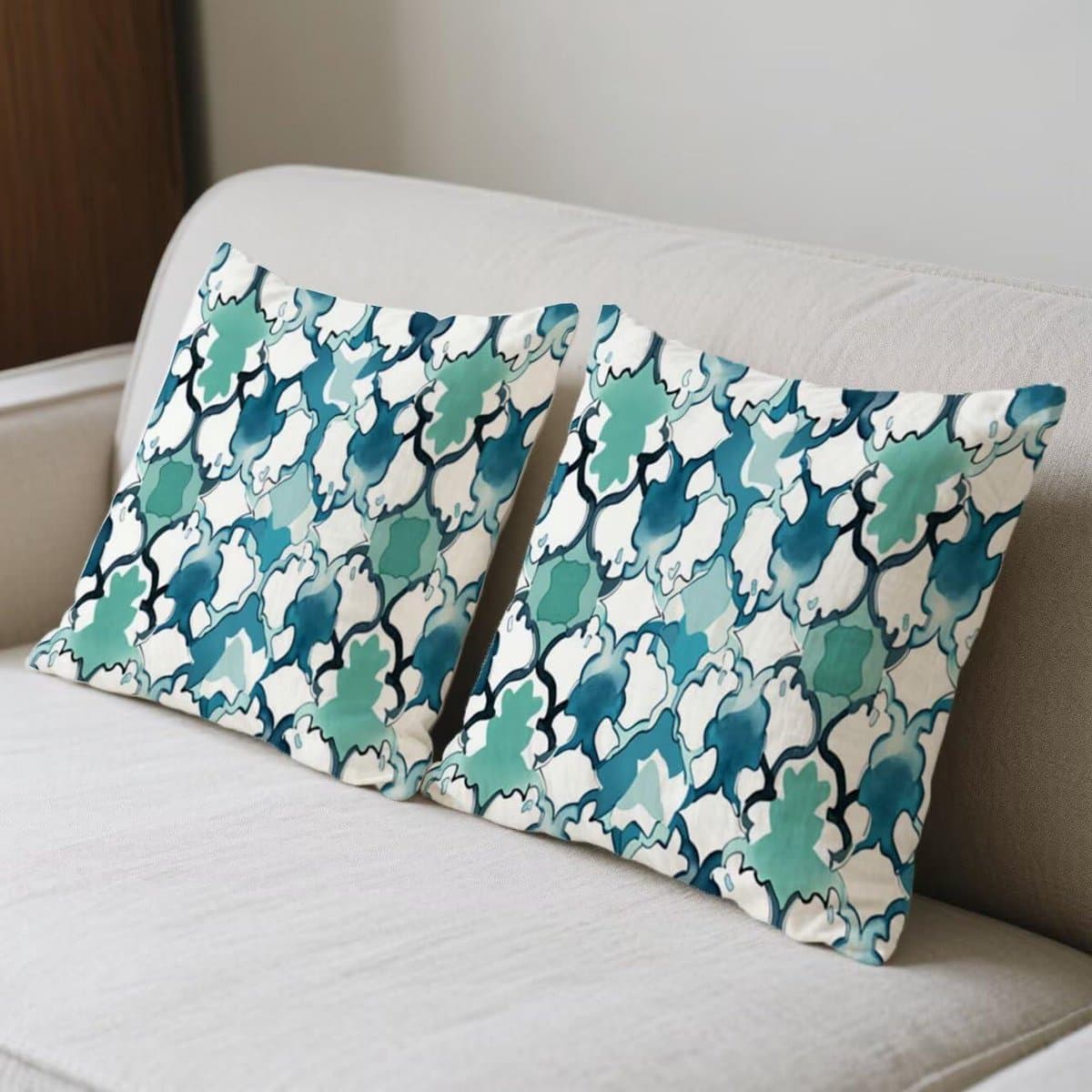 Waterdichte Kussenhoezen - Tuinkussens Linnen - Buiten Decoratie - Dubbelzijdig Bedrukt - 90 x 90 cm - Turquoise