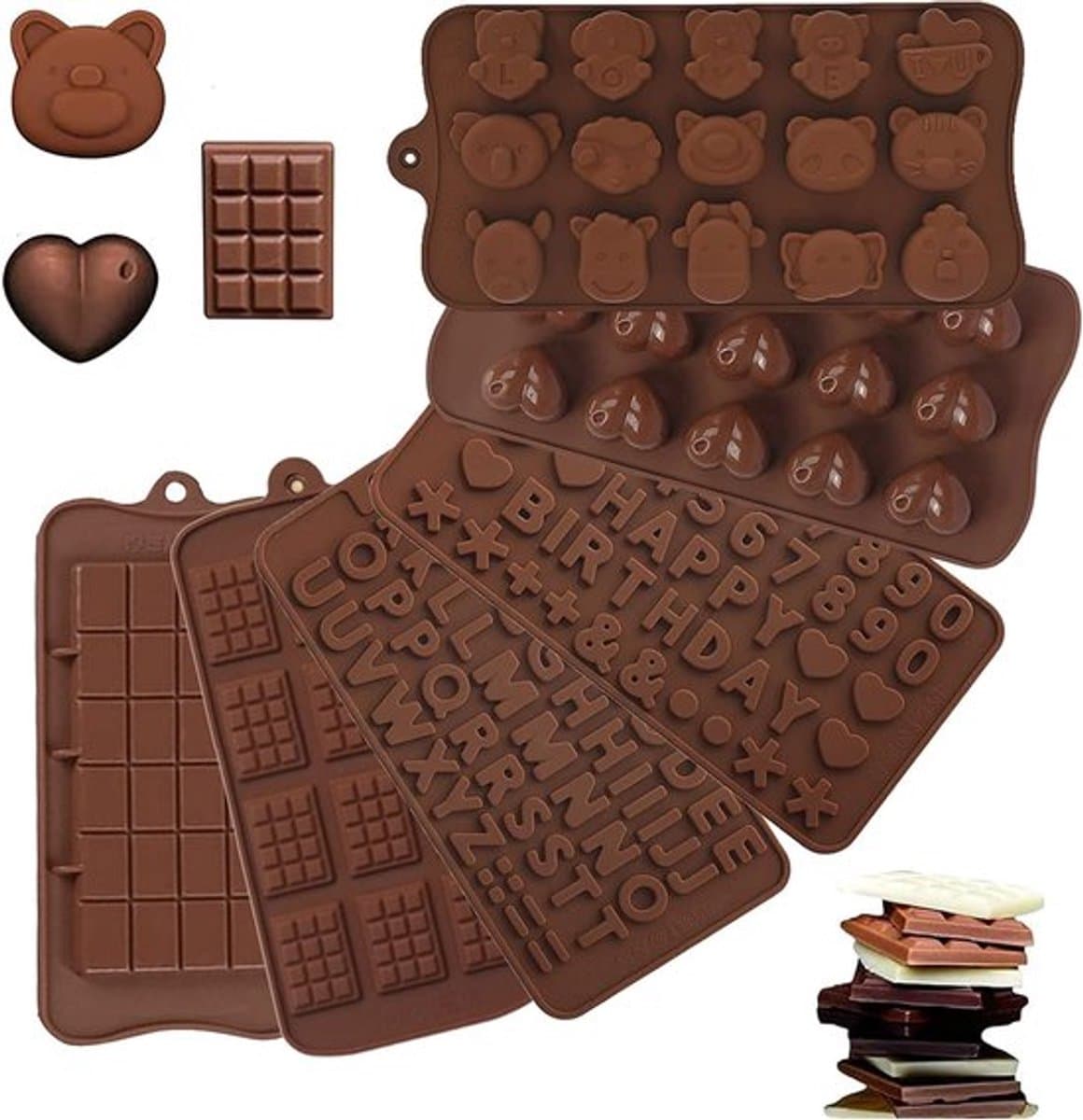 6 stks Siliconen Chocolade Tablet Mallen - Anti-aanbaklaag Voor Het Maken Van Chocolade En Snoep Muffins - 6 Vormen