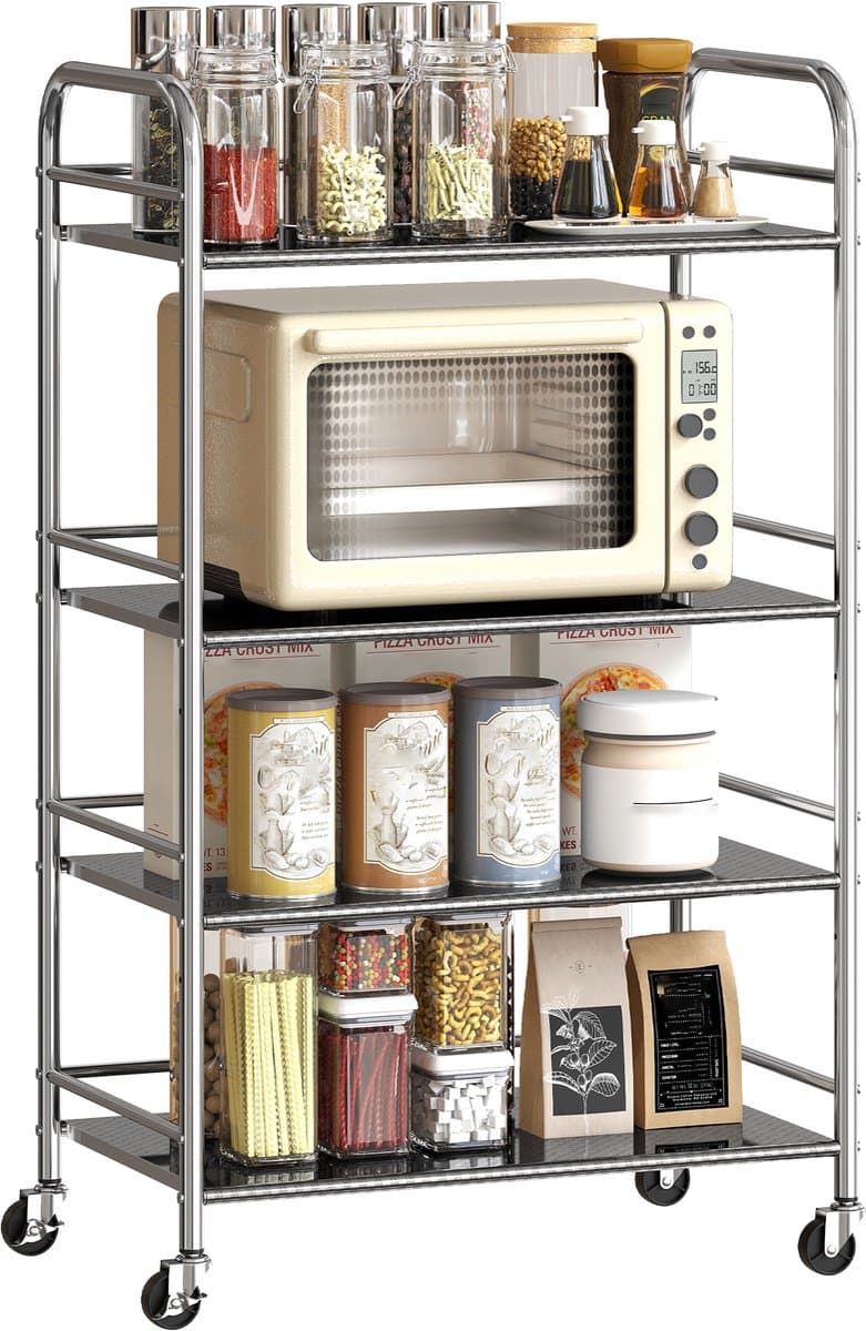 HOMCOM – Keukenwagen – RVS– 4 planken – verstelbaar – zilver