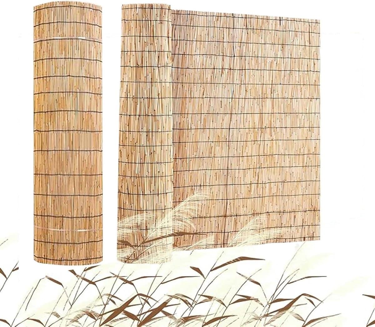 Riet Scherm - Bamboe Hek - Privacy Creëren - Handgeweven Kwaliteit - H80xL600cm - Natuurlijk
