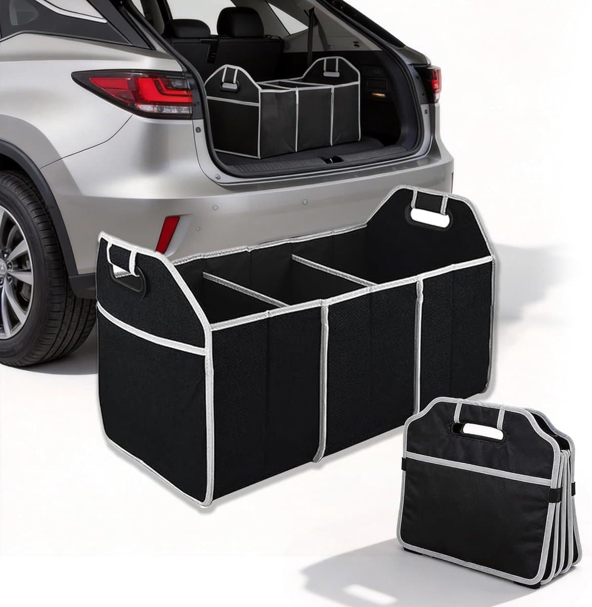 Kofferbak Organizer - Opvouwbare Opberger - Auto Organiseren - Waterdicht & Duurzaam - 3 Flexibele Vakken - Zwart