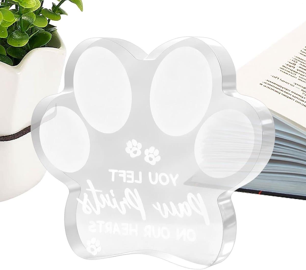 Hond Herdenkingsornament - Pootafdruk Herinnering - Troost Bieden - Helder Acryl - 10x10x1 cm - Enkele Attribuut