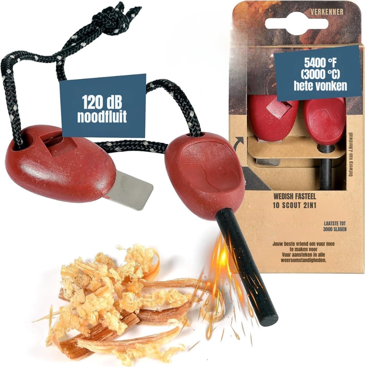 Allvia® Fire kit - Firesteel - Vuurmaker - Rood - 10cm x 2cm x 2cm
