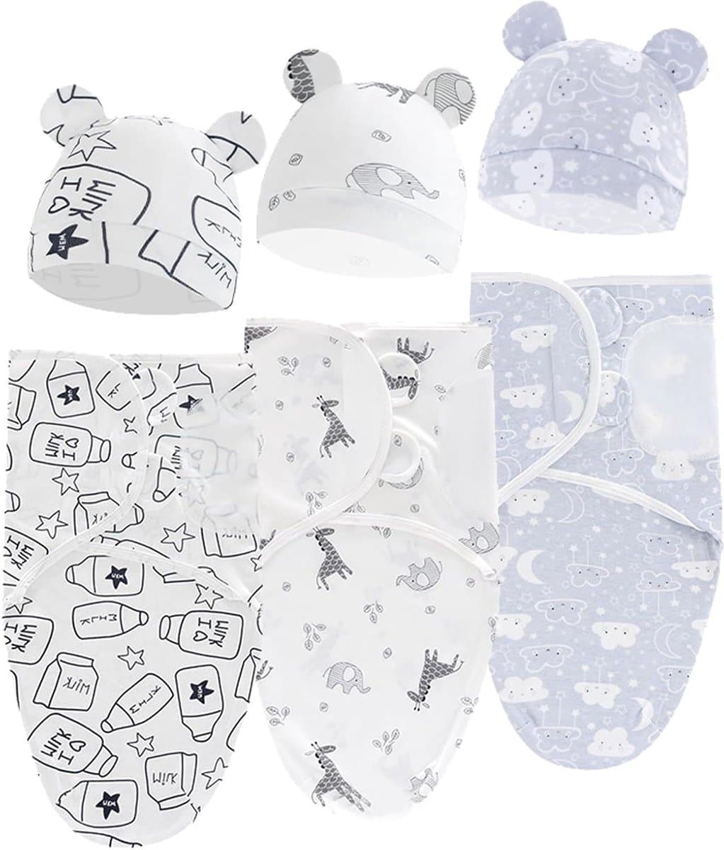 Baby inbakerzak - Wikkeldoek baby - Verbeterde slaap - Verstelbare vleugels - 3 stuks - Uniseks